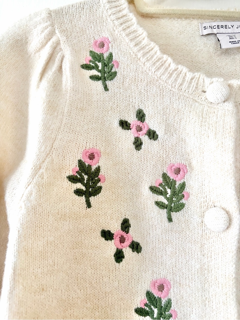 Sincerly Jules Cream Cardigan with Pink Floral Embroidery - Picture 6 of 6